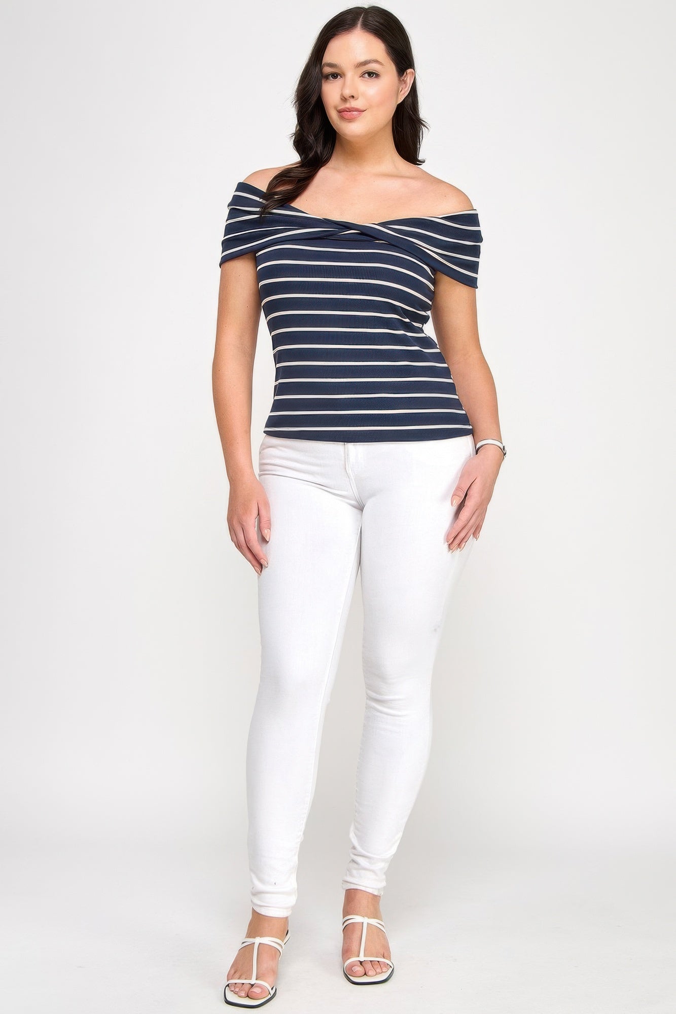 Plus Size Ots Knit Ribbed Striped Top