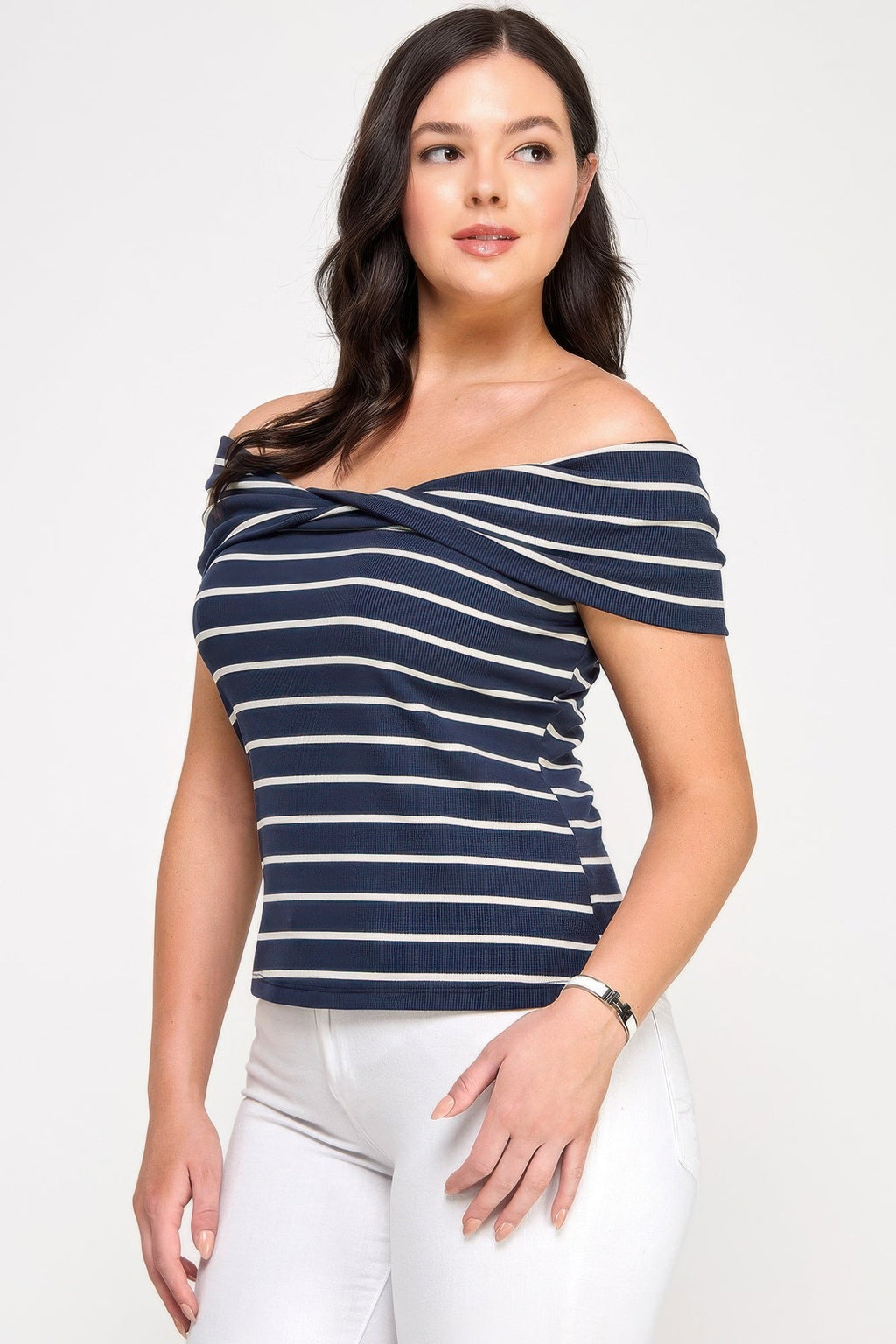 Plus Size Ots Knit Ribbed Striped Top