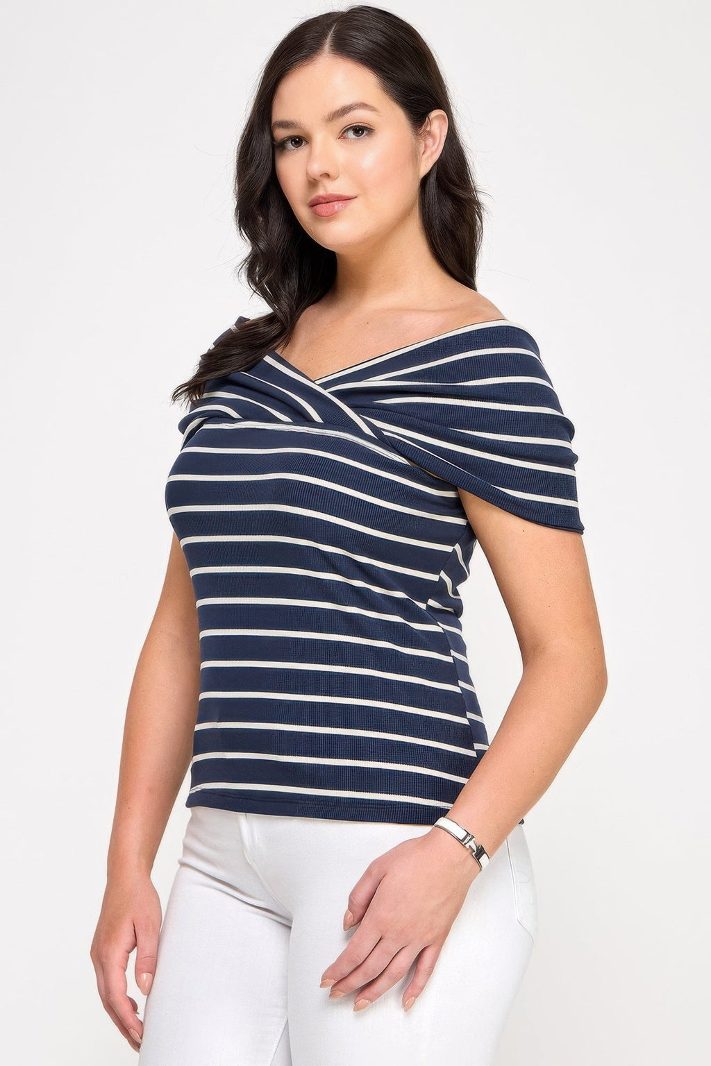 Plus Size Ots Knit Ribbed Striped Top
