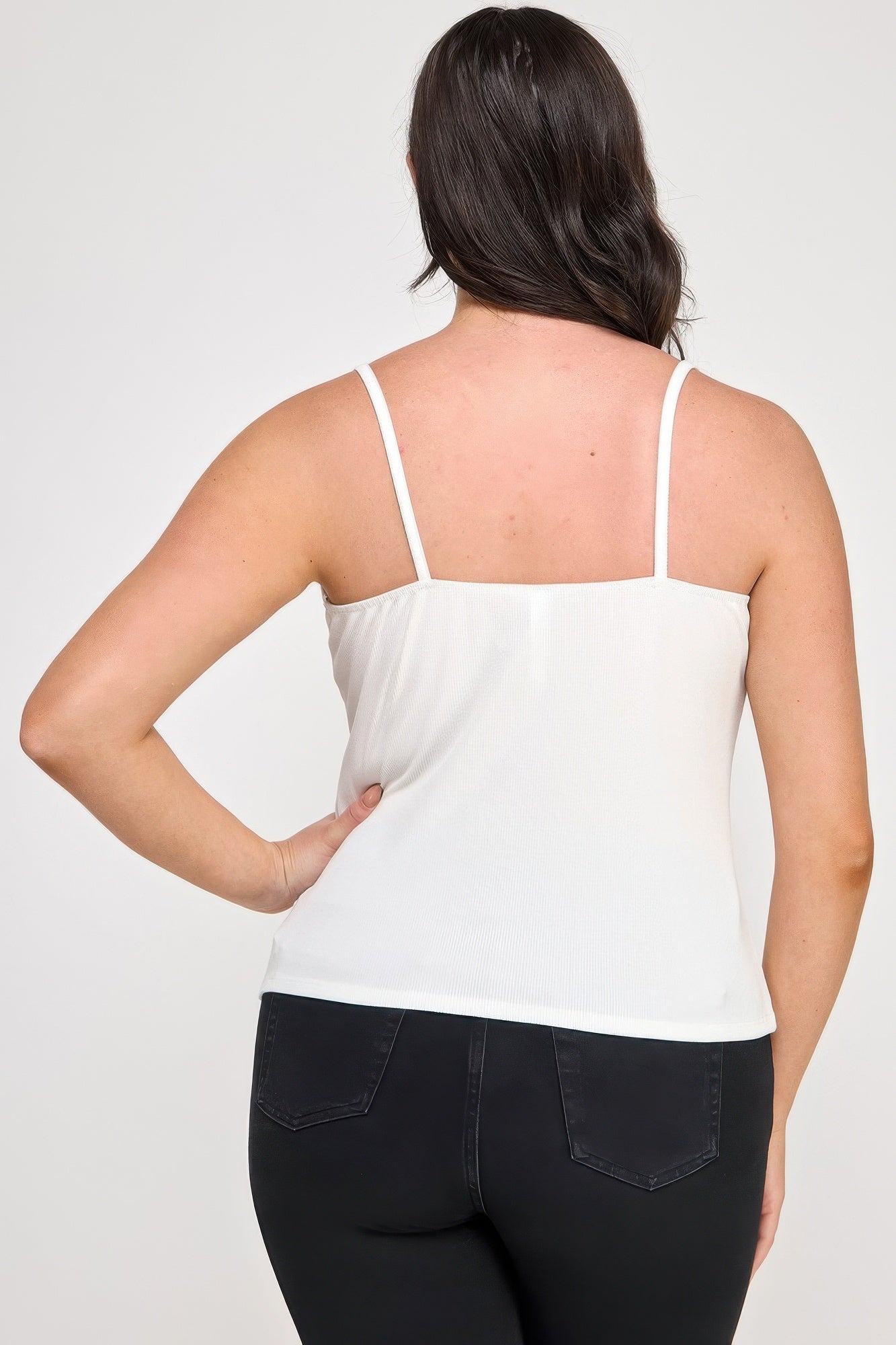 Plus Size Ribbed Knit Camisole With Lace Trim