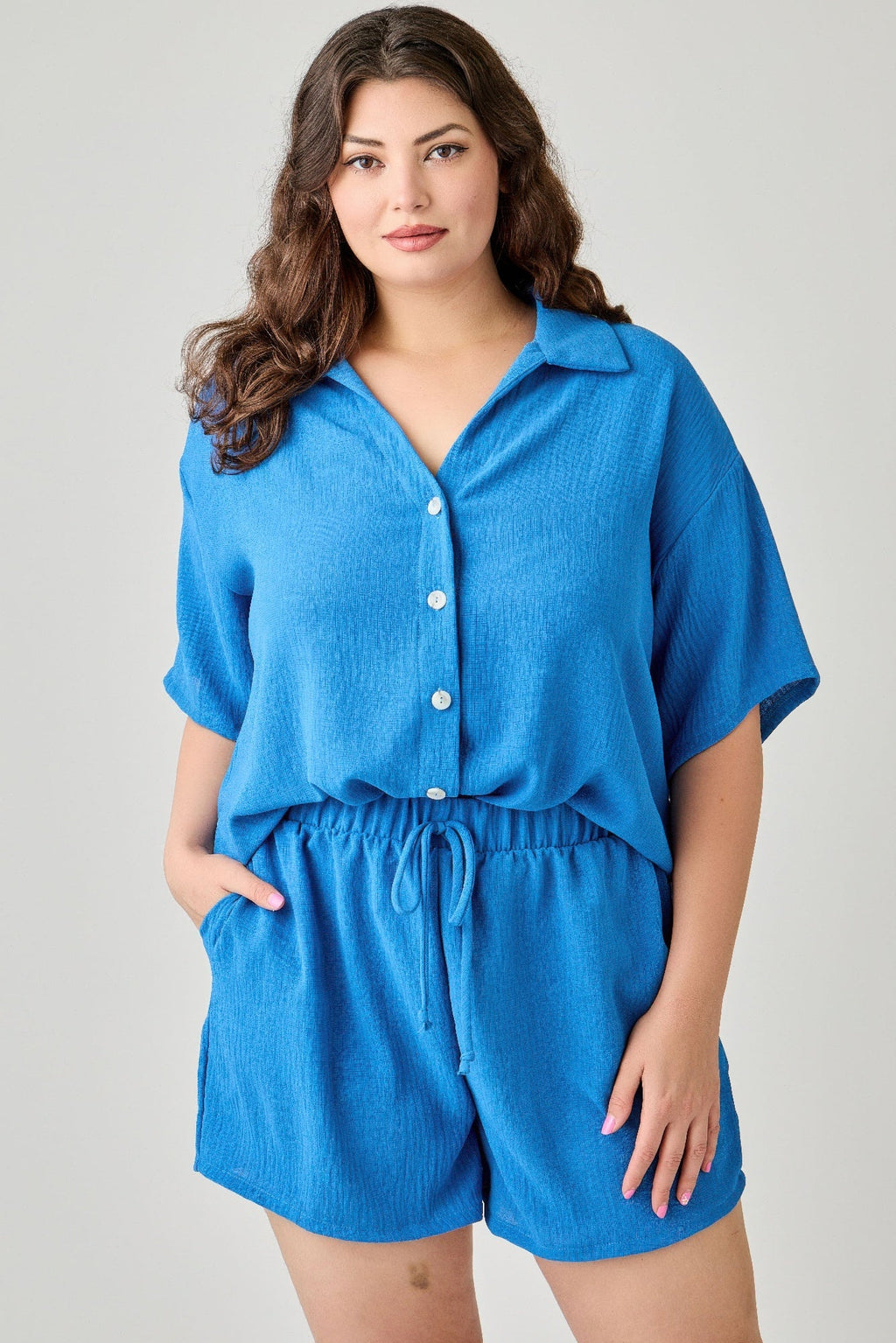 Plus Size 2pc Linen Airflow Btn Down Set
