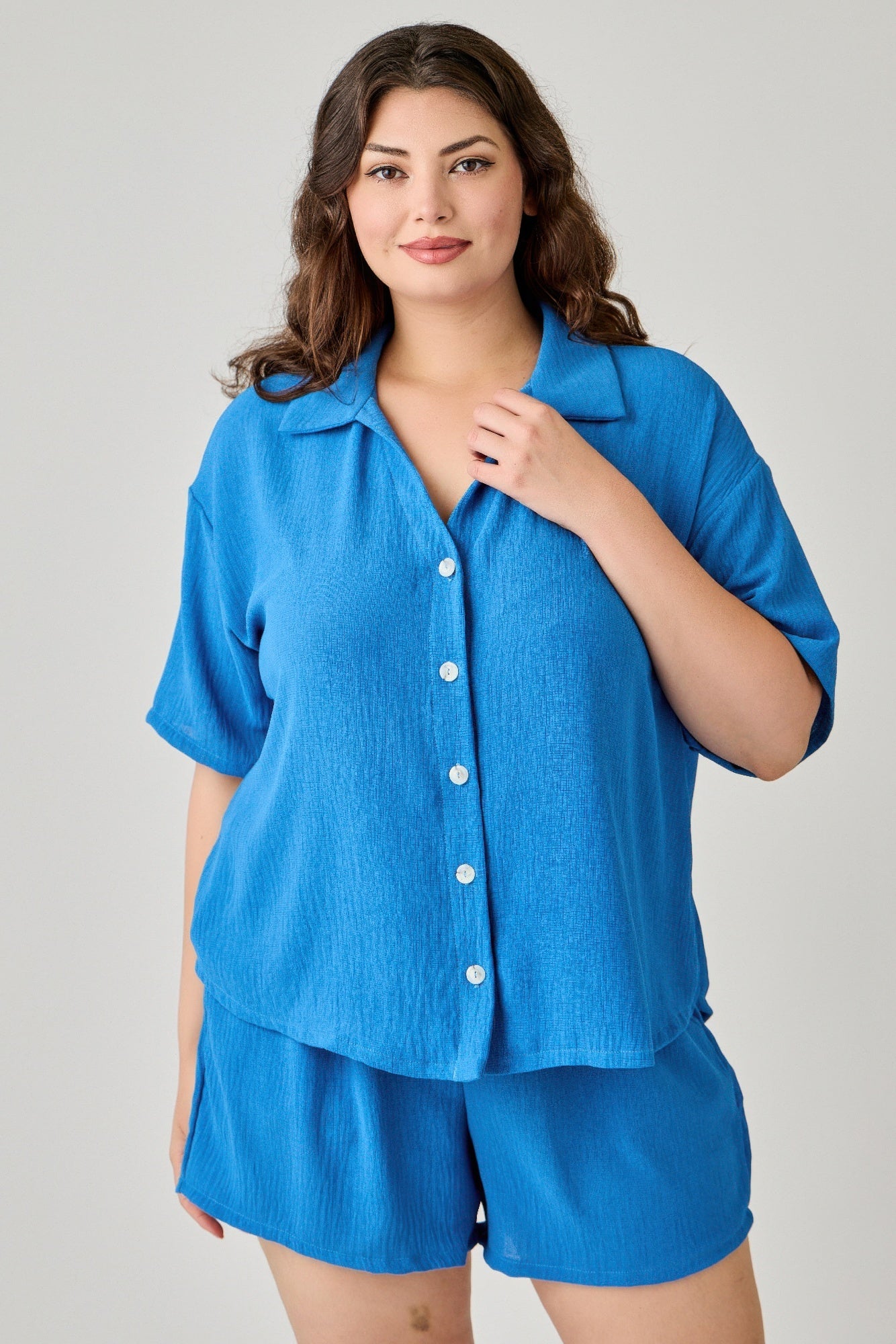 Plus Size 2pc Linen Airflow Btn Down Set