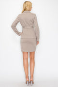 Ls Belted Button Up Jacket & Pencil Skirt Set