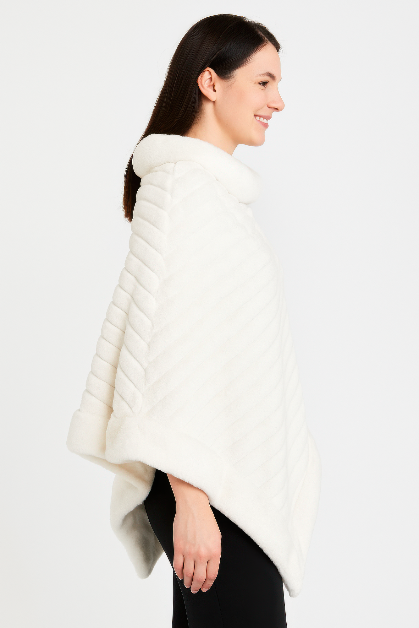 Elegant Faux Fur Winter White Poncho
