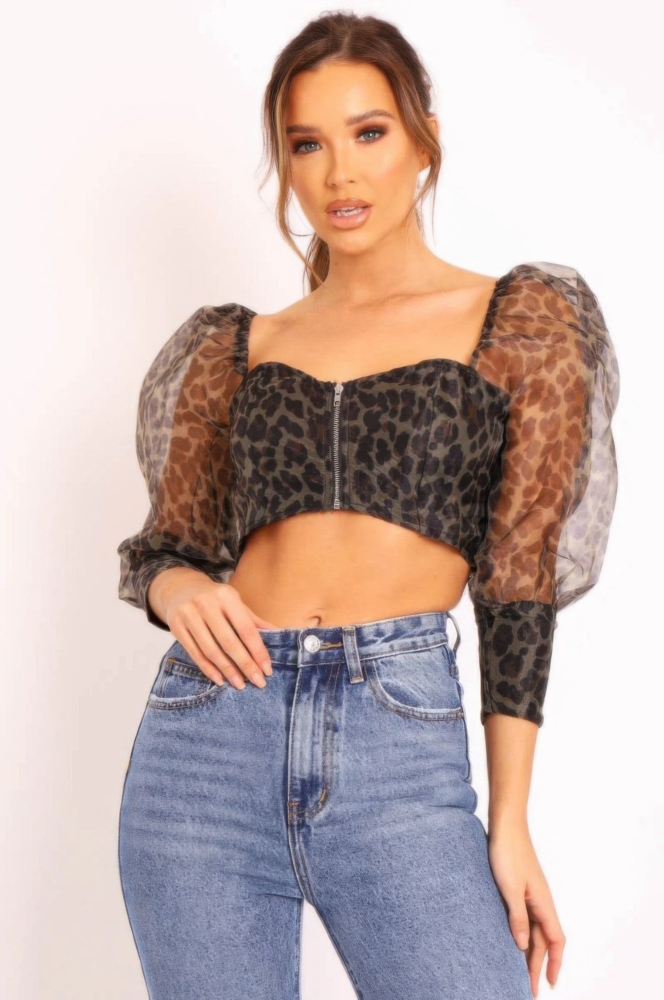 Sheer Leopard Print Crop Top