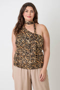 Leopard Print Halter Top with Necktie Detail