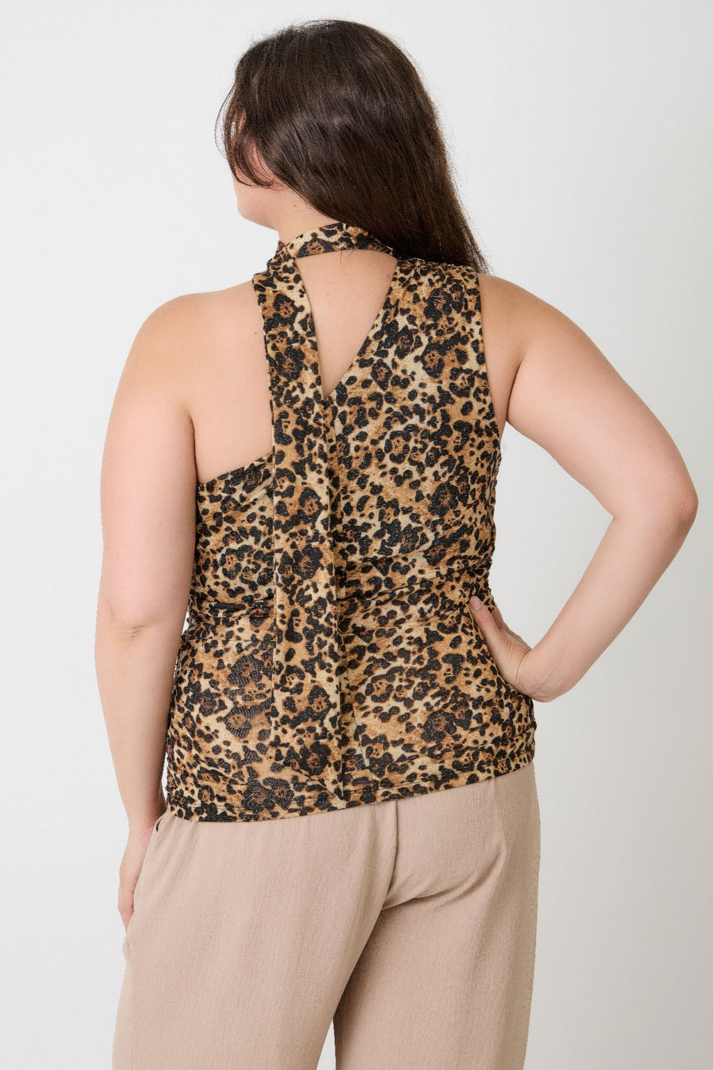 Leopard Print Halter Top with Necktie Detail