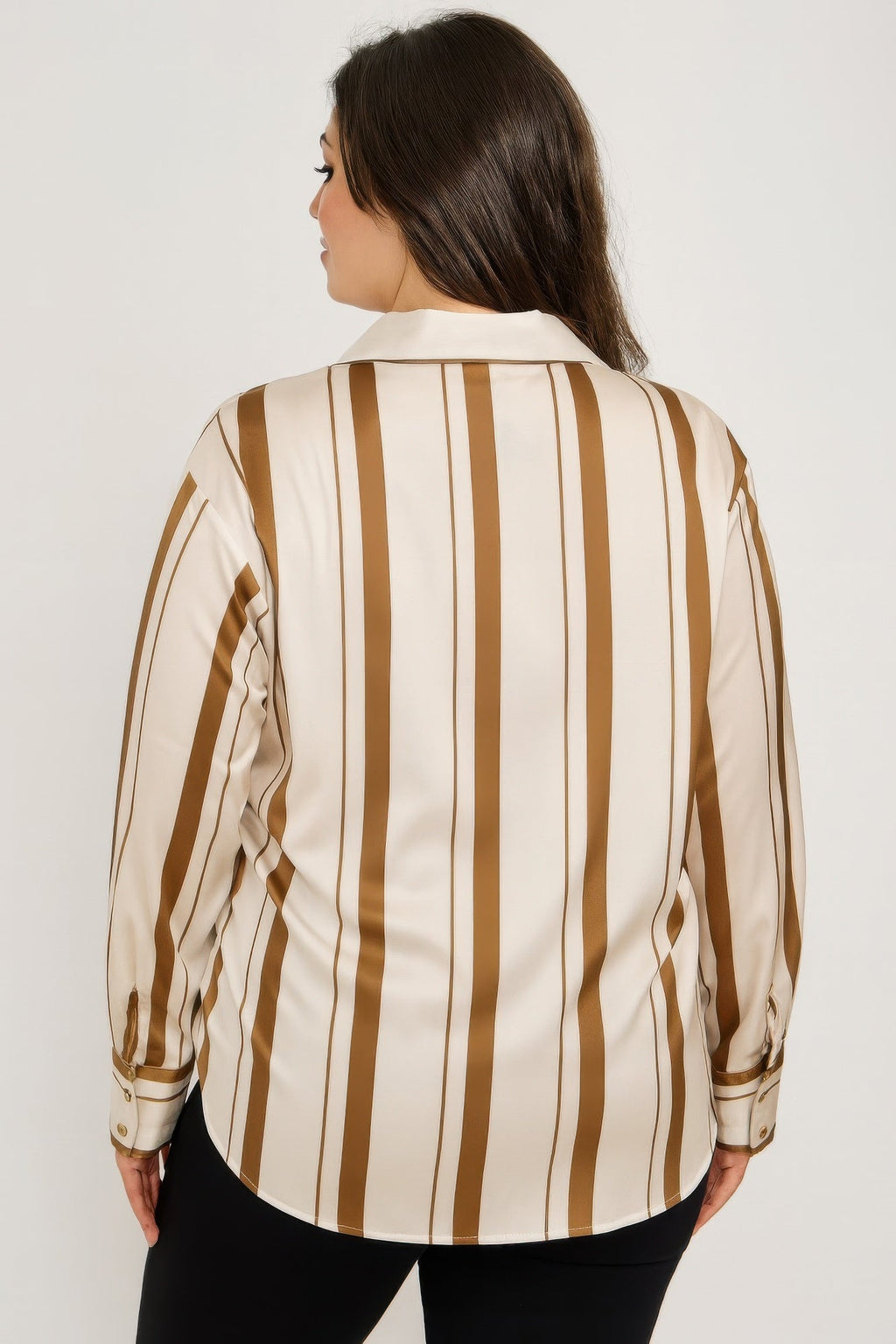 Plus Size Vertical Stripe Button Down Blouse