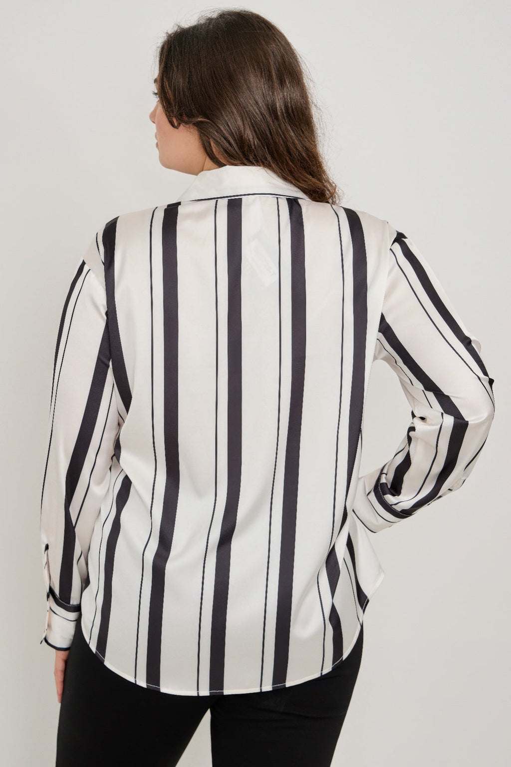 Plus Size Vertical Stripe Button Down Blouse