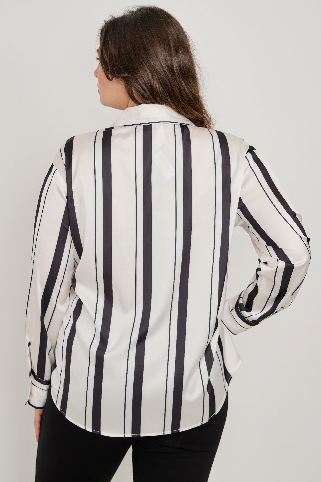Plus Size Vertical Stripe Button Down Blouse