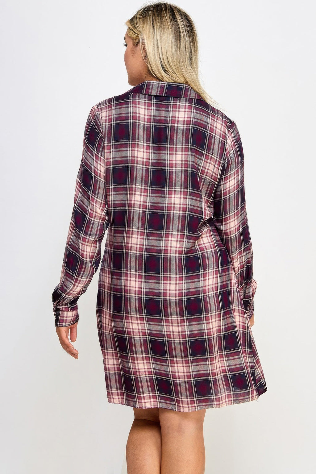 Plus Size Long Sleeve Plaid Side Tie Dress
