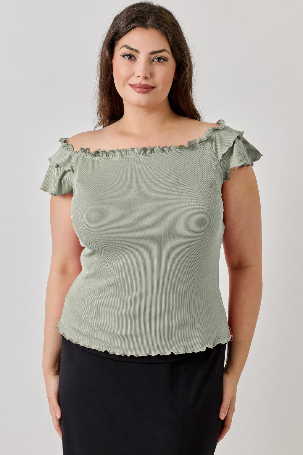 Plus Size Knit Rib Double Ruffle Top