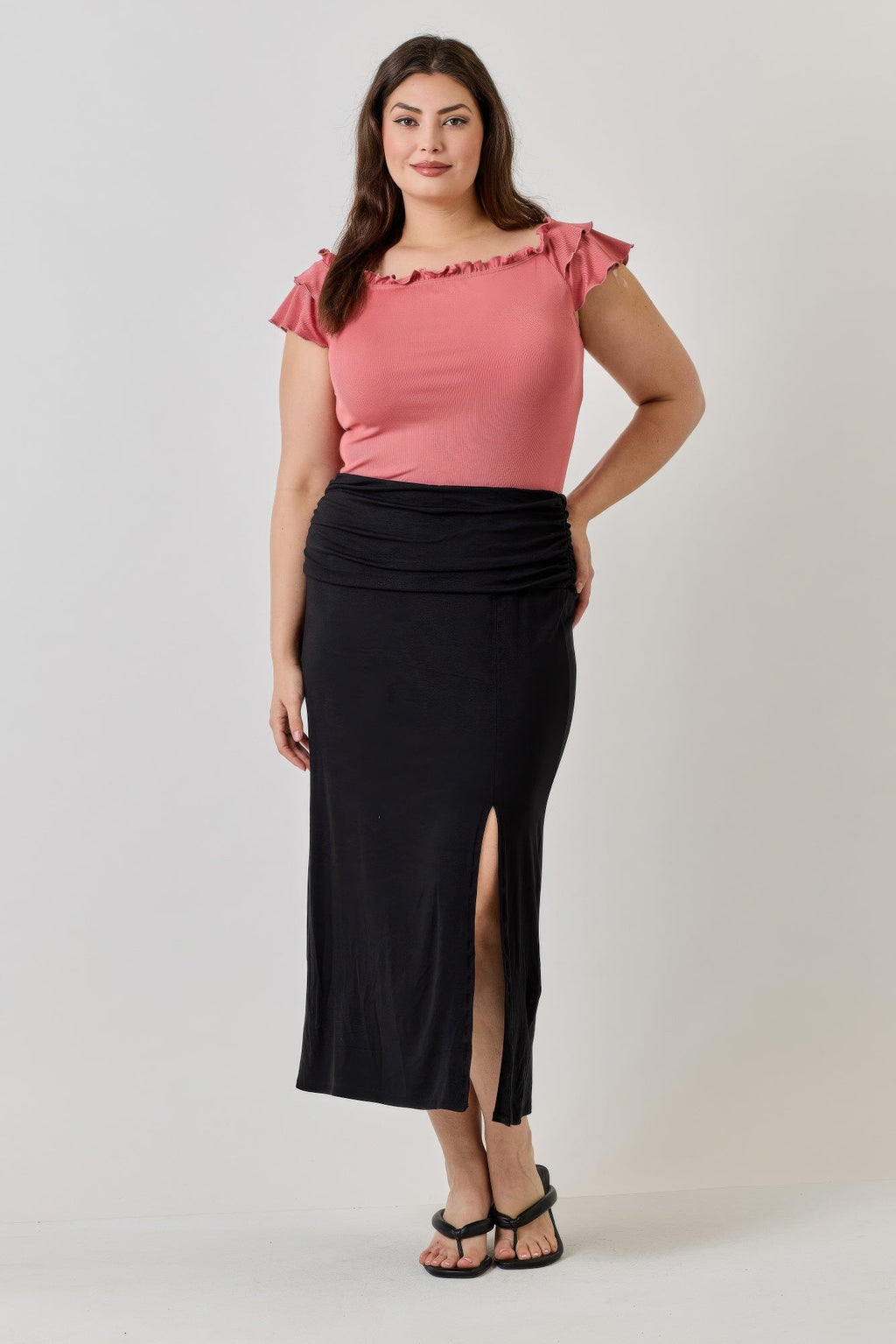 Plus Size Knit Rib Double Ruffle Top