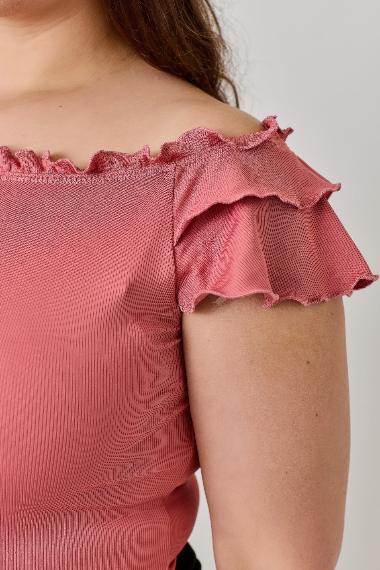 Plus Size Knit Rib Double Ruffle Top