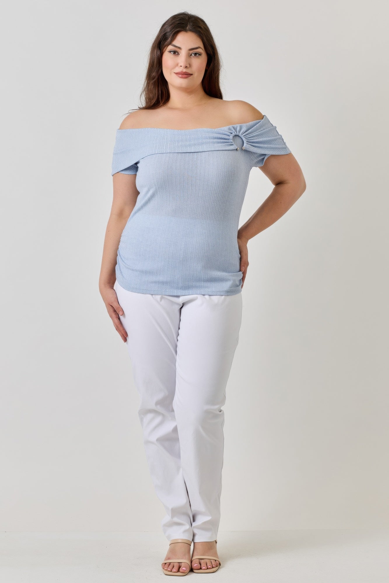 Plus Size Ots Pointelle Knit Rib Fold Over Top