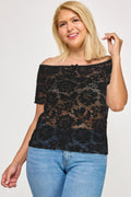 Plus Sized Off The Shoulder Lace Scallop Edge Top