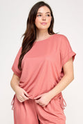 Plus Size Knit Linen Dolman Ruched Top