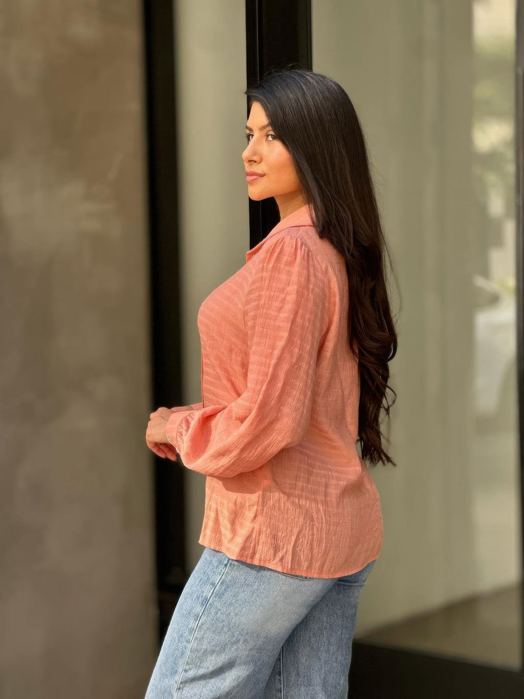 Collar Button Down Rhine Stone Detail Blouse