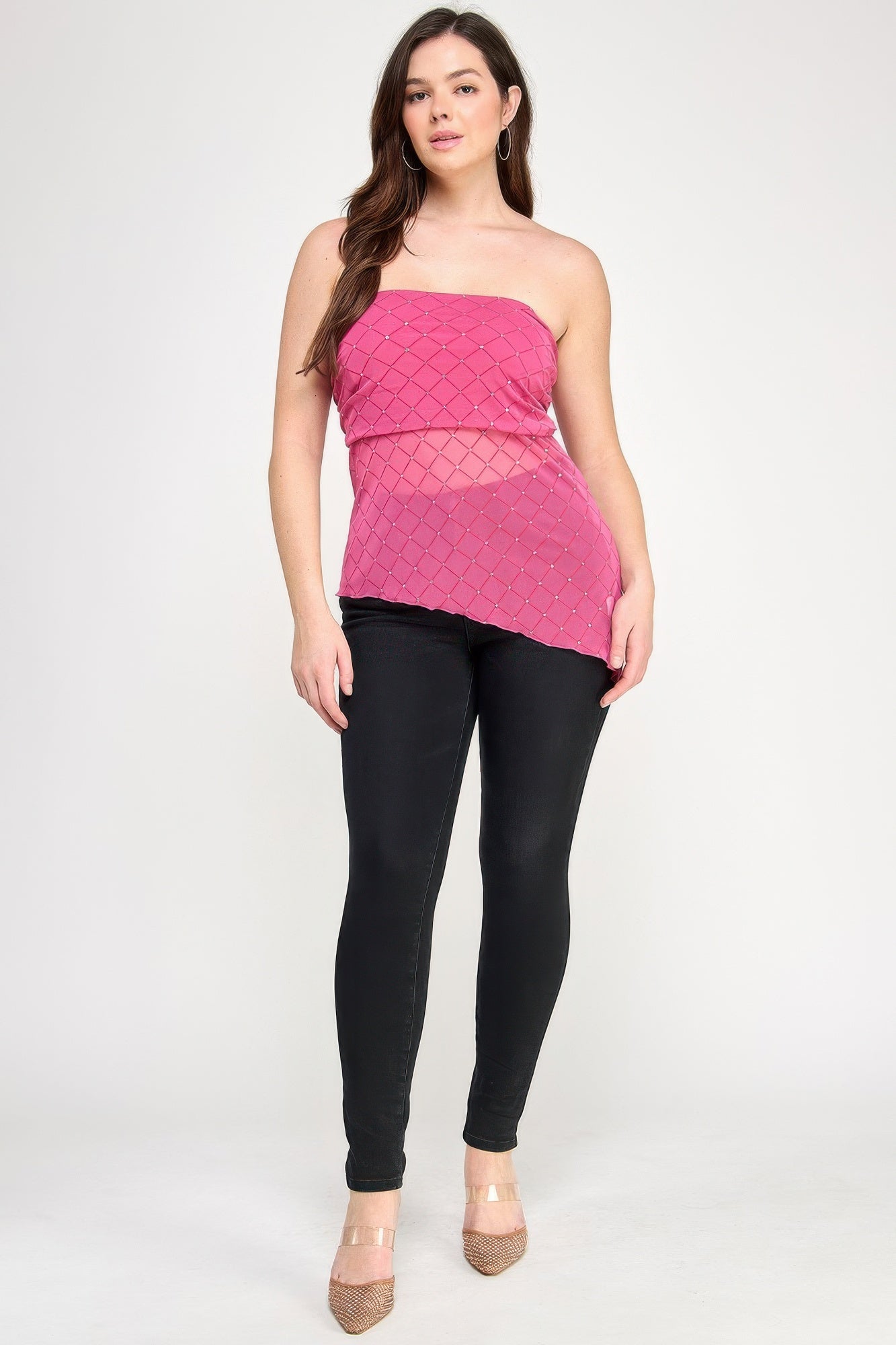 Plus Size Strapless Tube Assym Hem Top