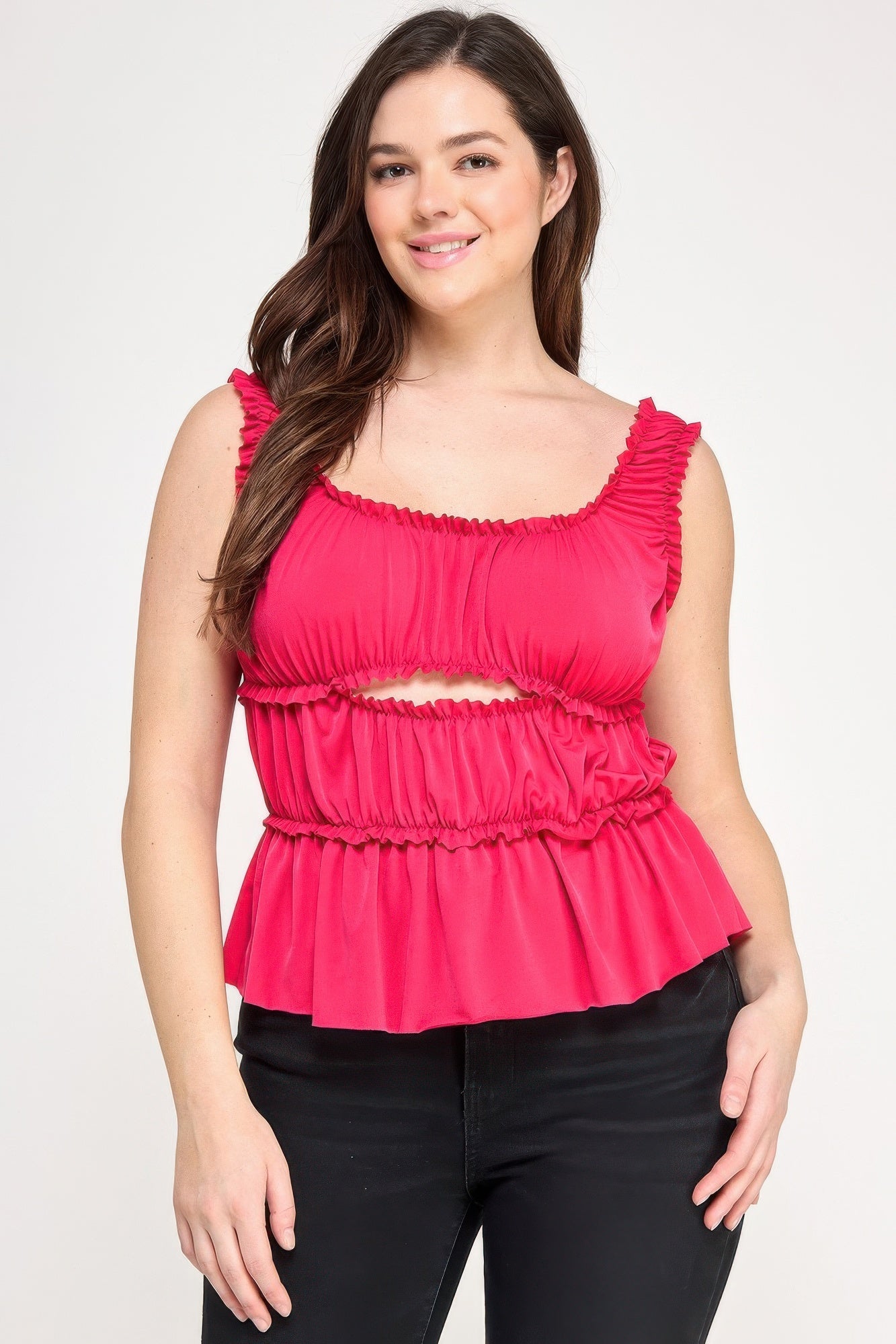 Plus Size Ruffled Tank With Cut Out