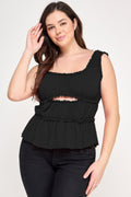Plus Size Ruffled Tank With Cut Out