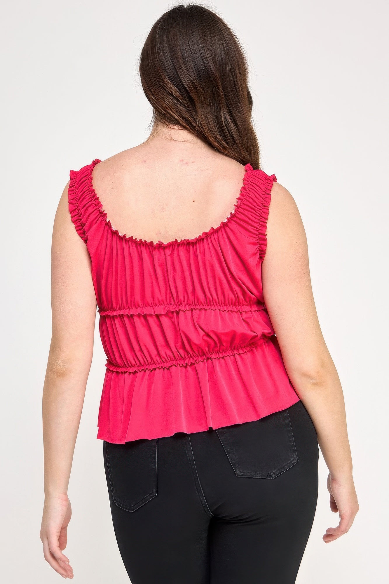 Plus Size Ruffled Tank With Cut Out