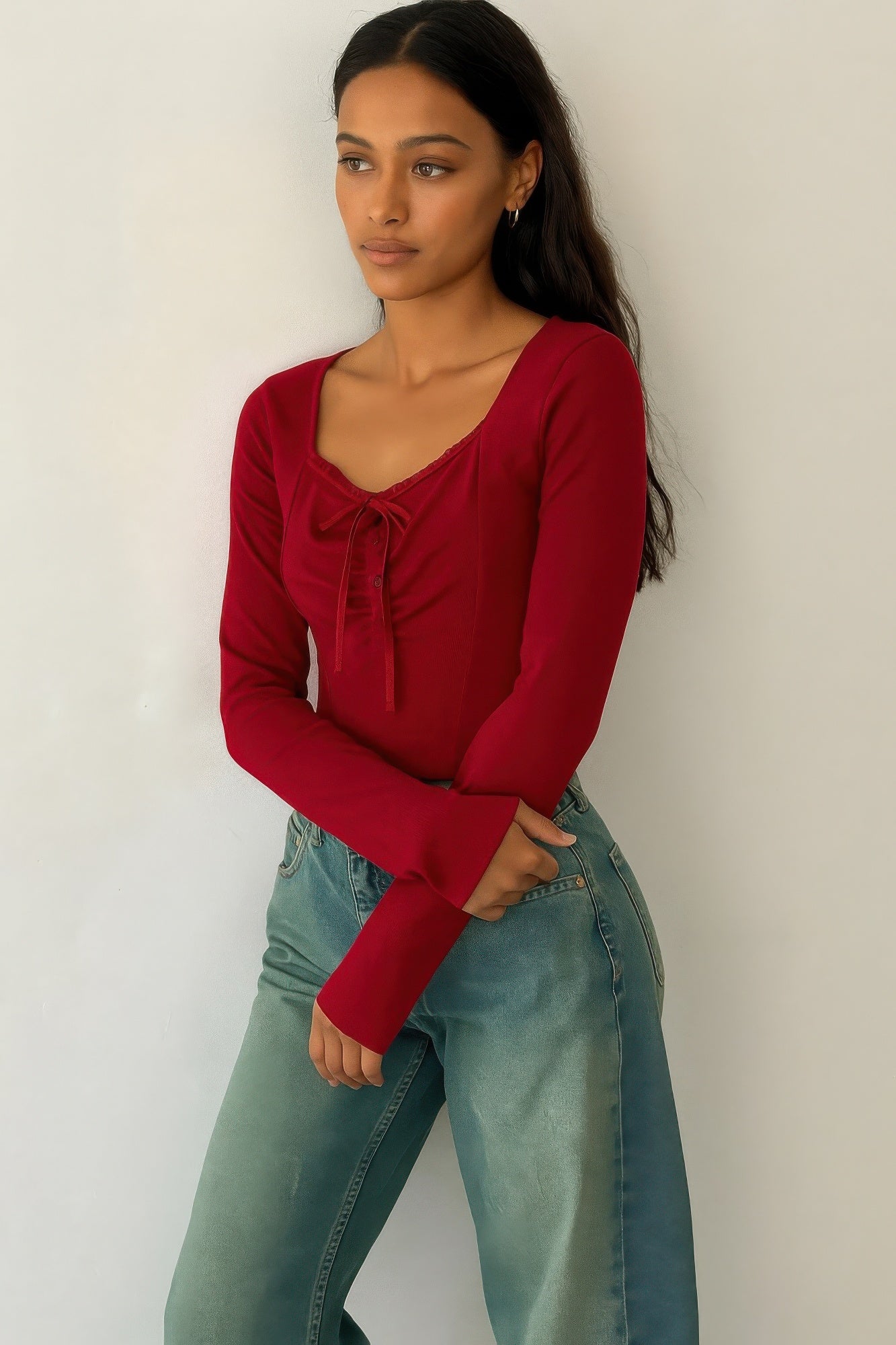 Long Sleeve Scrunch Bow Top