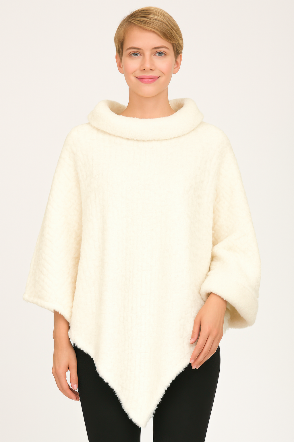 Textured Cowl Neck Poncho
