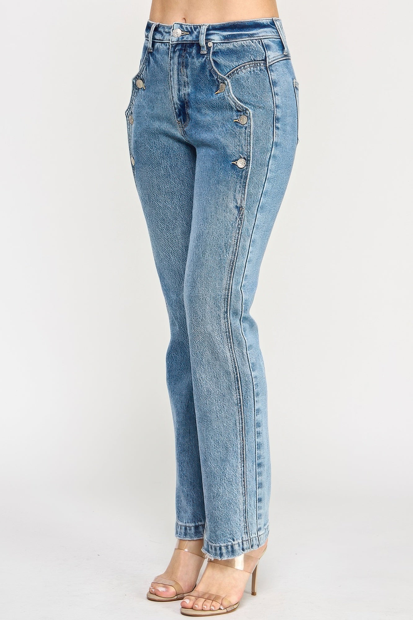 High Rise Dad Jean With Scallop Pocket