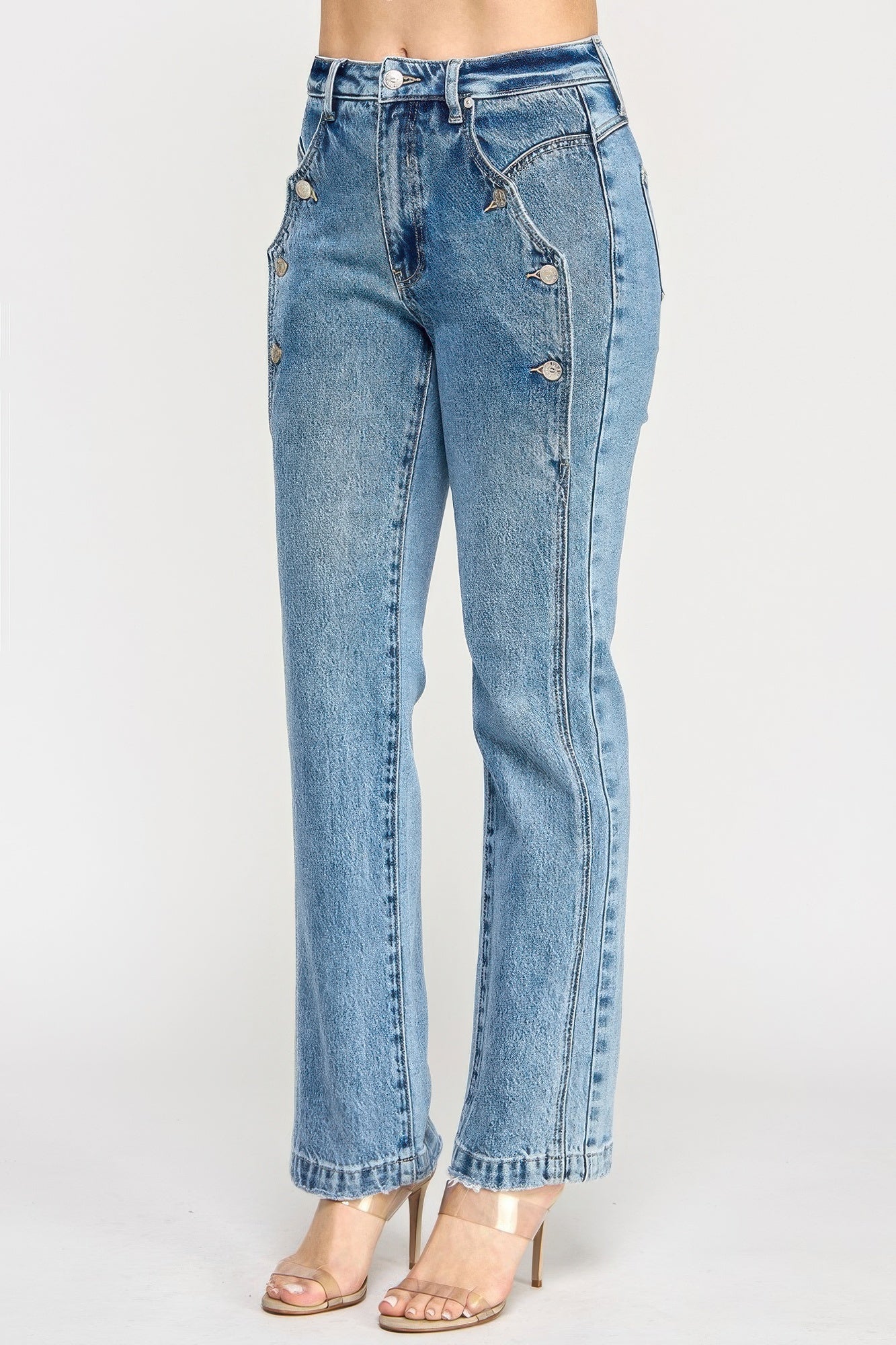 High Rise Dad Jean With Scallop Pocket