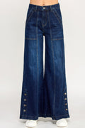 High Rise Wide Leg With Button Slit