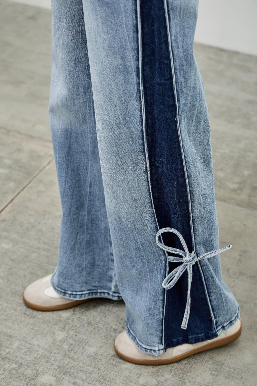 High Rise Contrast Wide Leg With Ribbon Tie