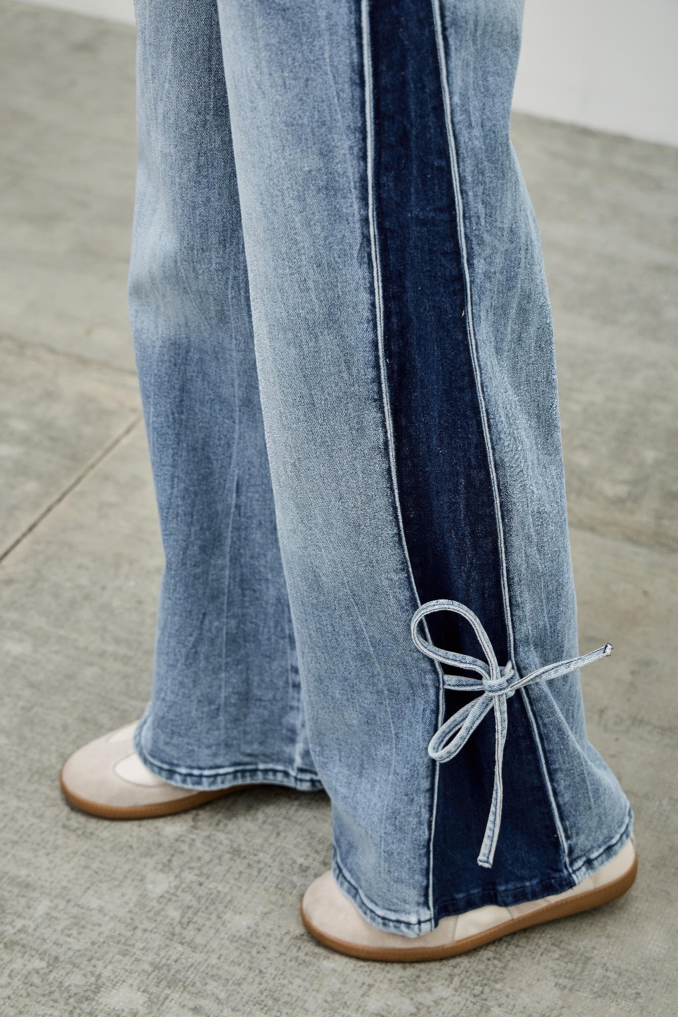 High Rise Contrast Wide Leg With Ribbon Tie