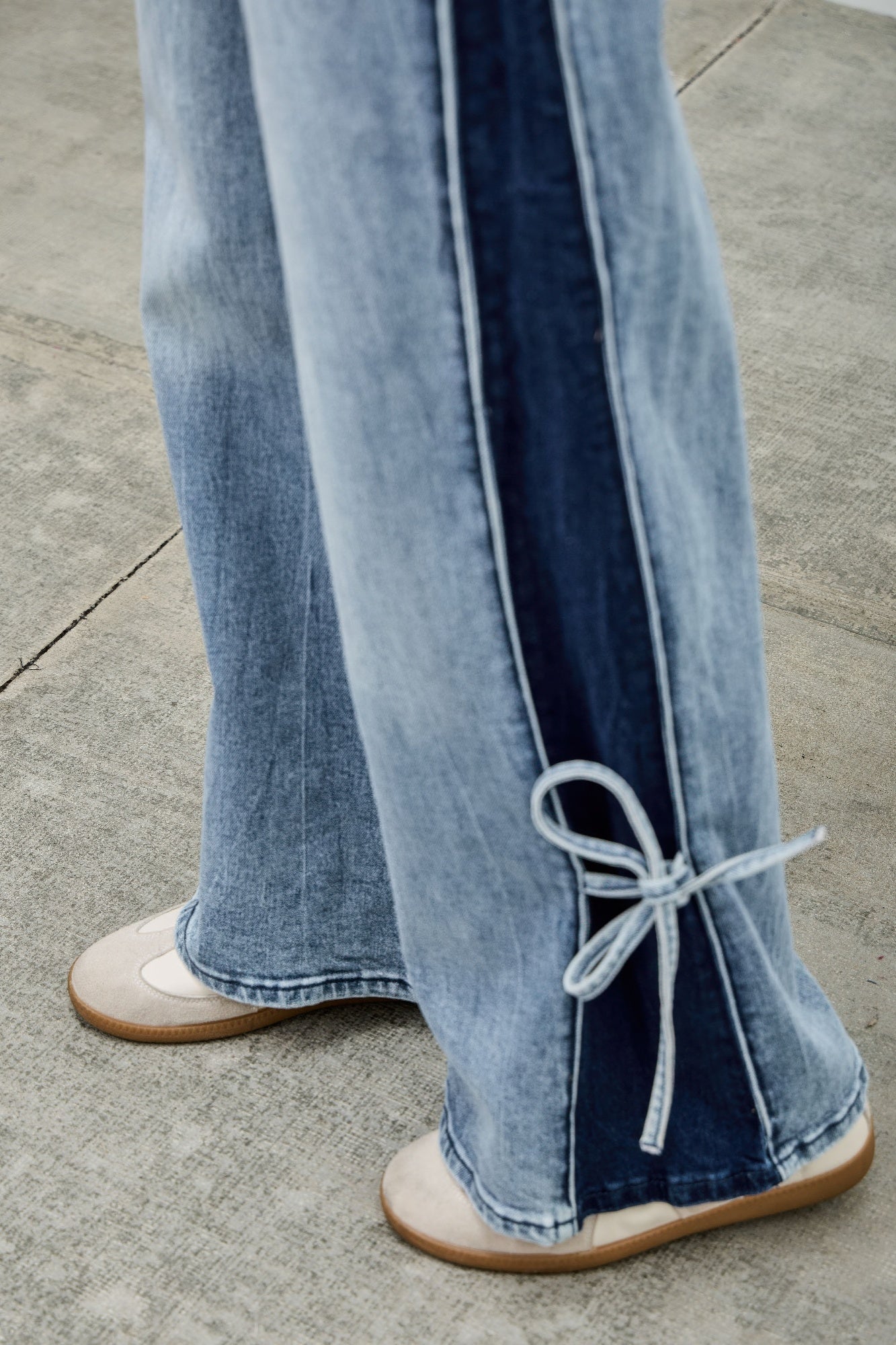 High Rise Contrast Wide Leg With Ribbon Tie