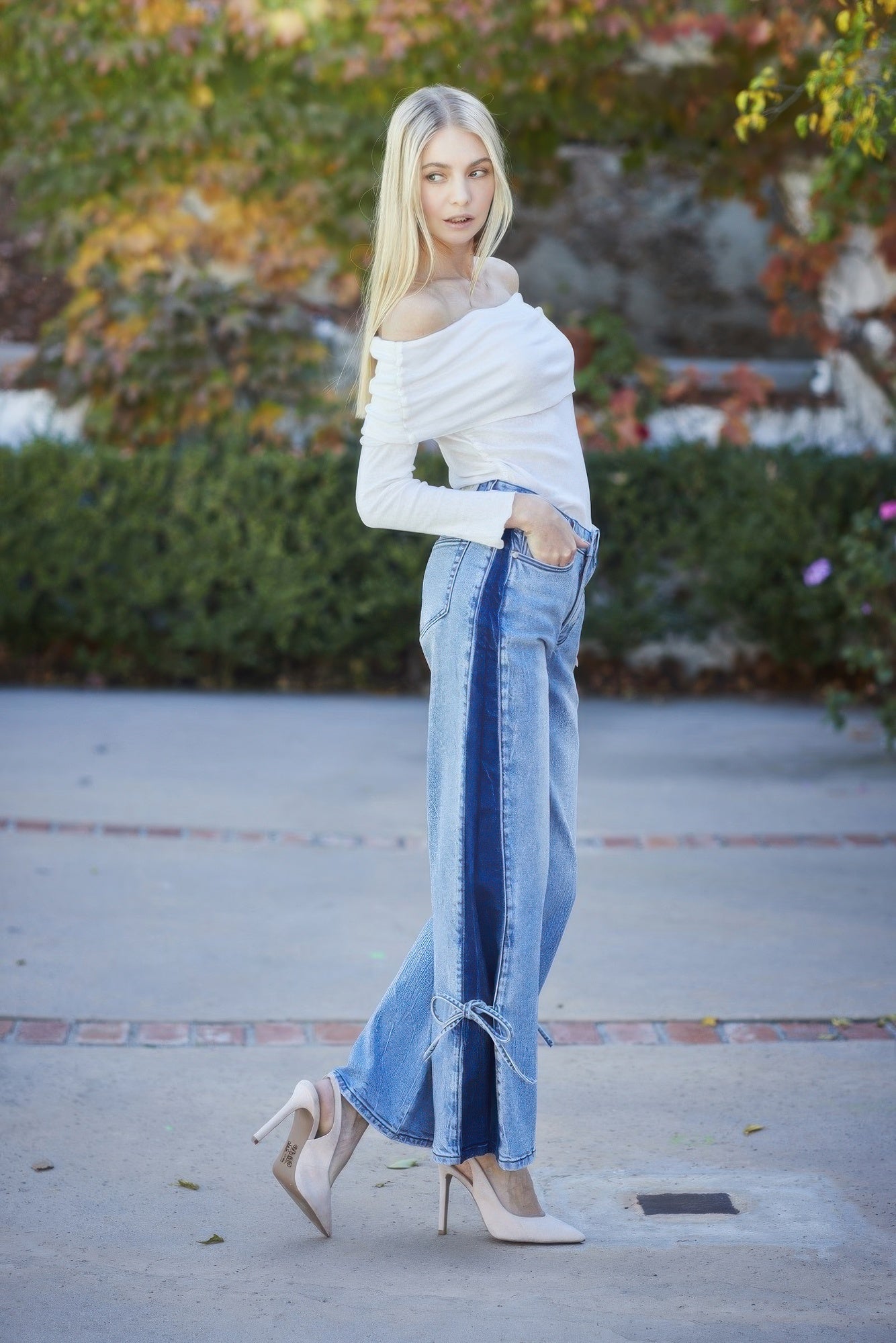 High Rise Contrast Wide Leg With Ribbon Tie