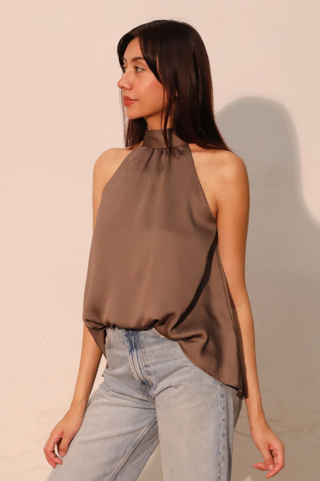 Hammered Satin Halter Bubble Top