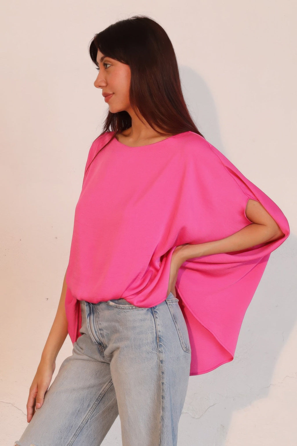 Washed Poly Silk Boat Neck Caftan Top