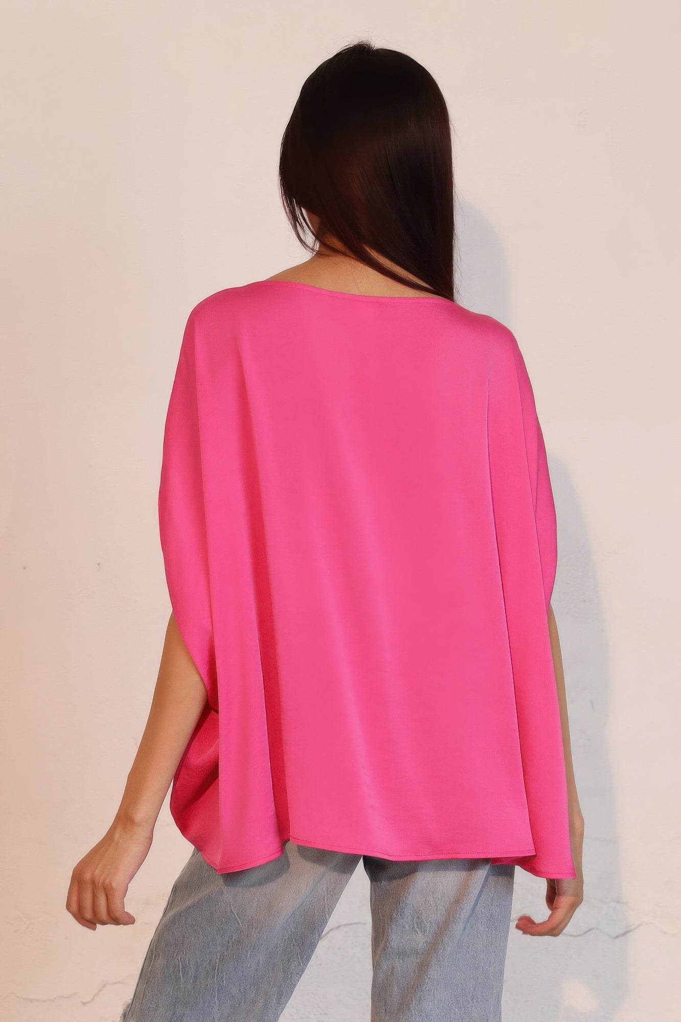 Washed Poly Silk Boat Neck Caftan Top