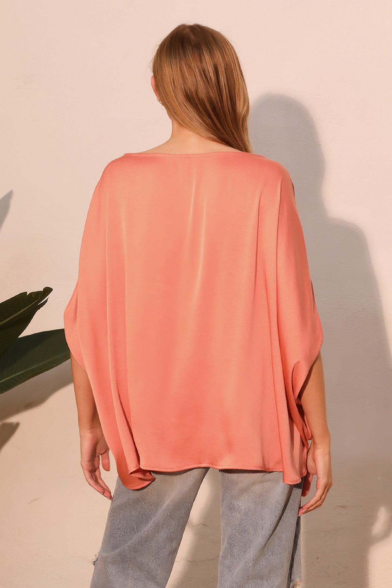 Washed Poly Silk Boat Neck Caftan Top