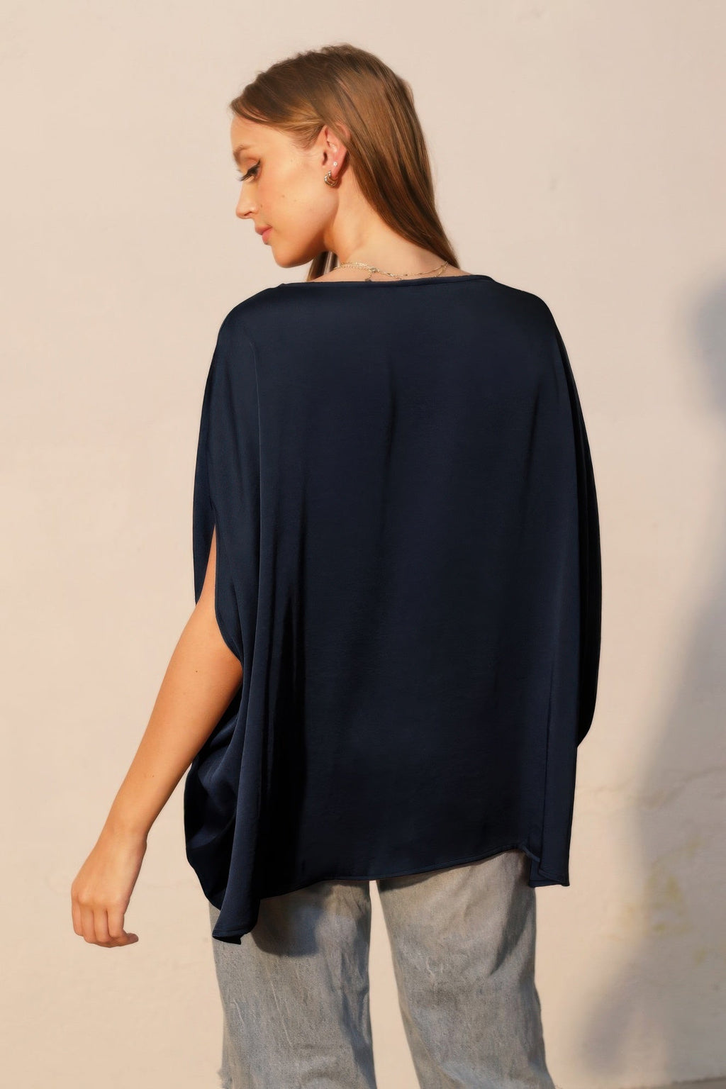 Washed Poly Silk Boat Neck Caftan Top