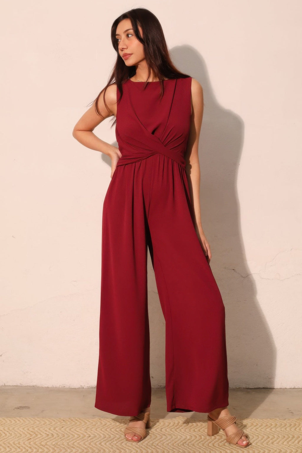 Textured Solid Twist Front Jumpsuit