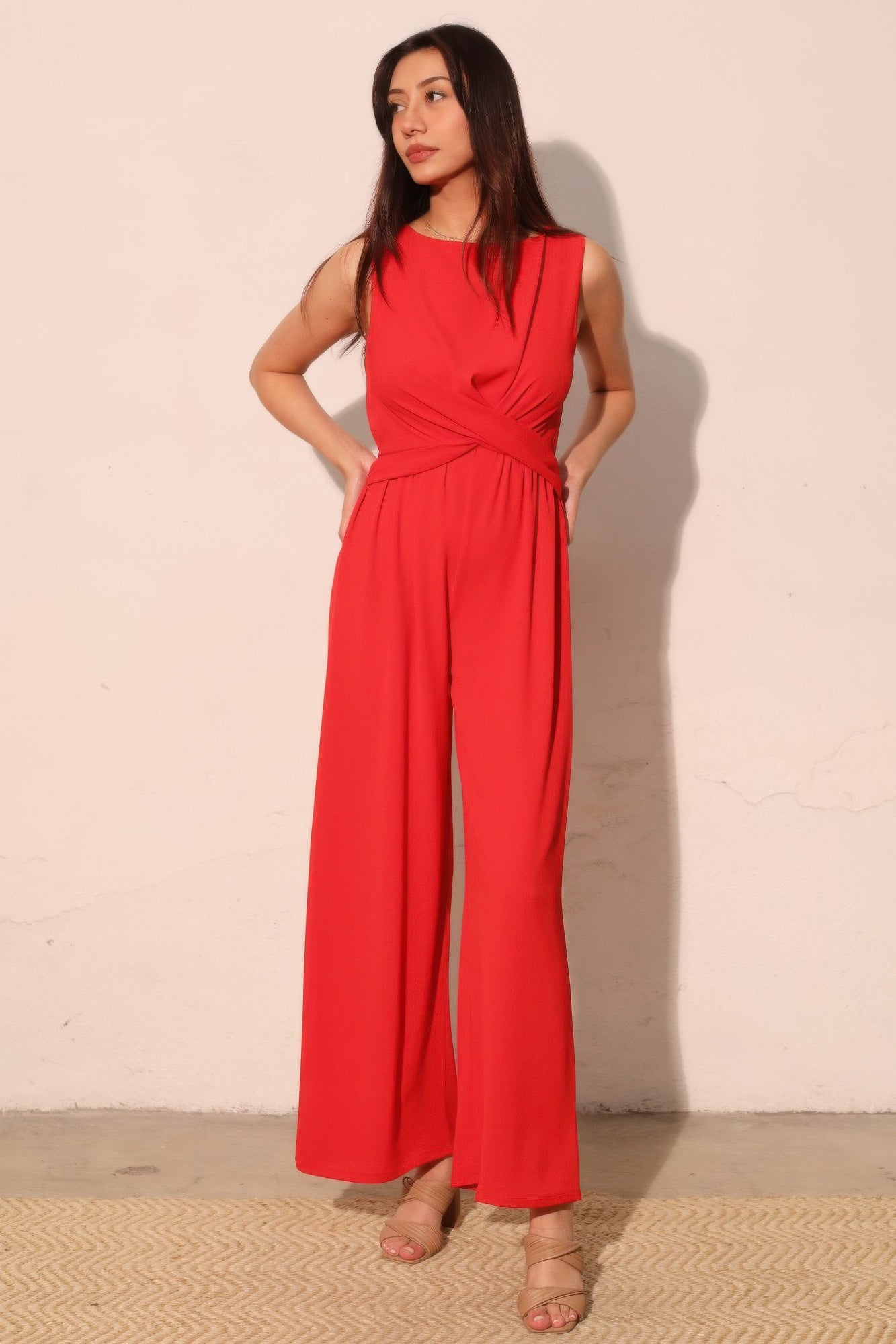 Textured Solid Twist Front Jumpsuit