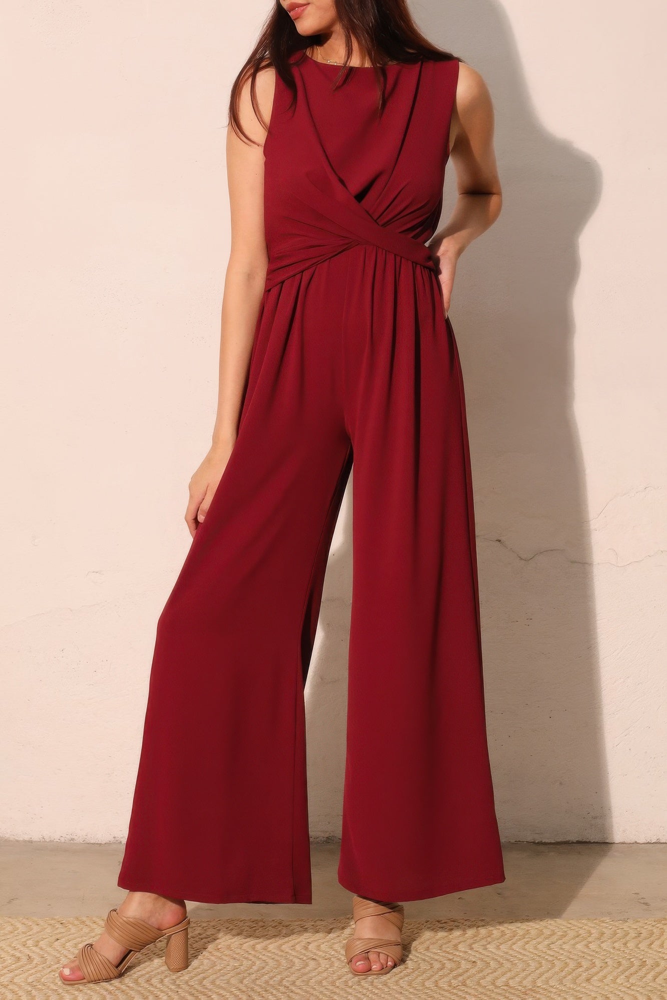 Textured Solid Twist Front Jumpsuit
