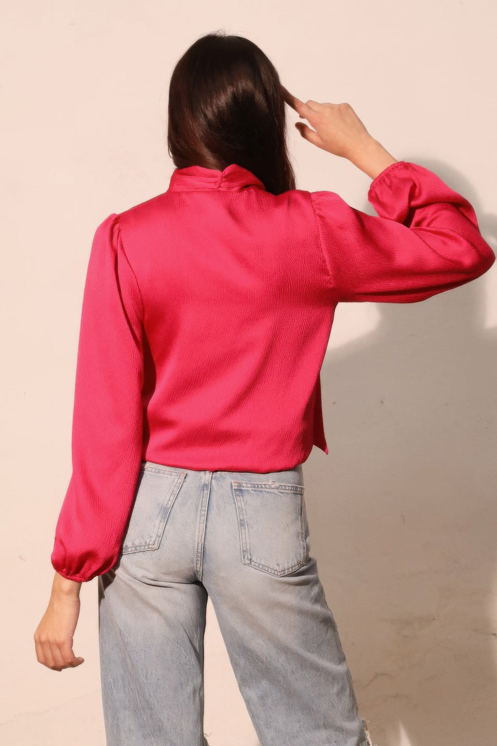 Hammered Satin Tie Neck Bubble Top