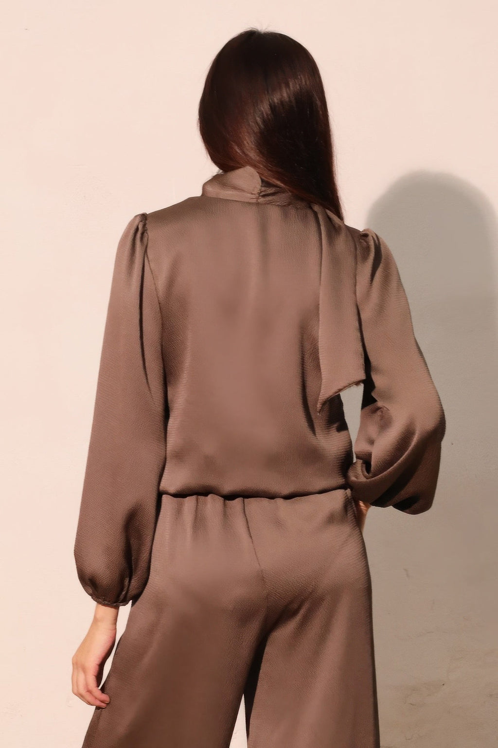 Hammered Satin Tie Neck Bubble Top