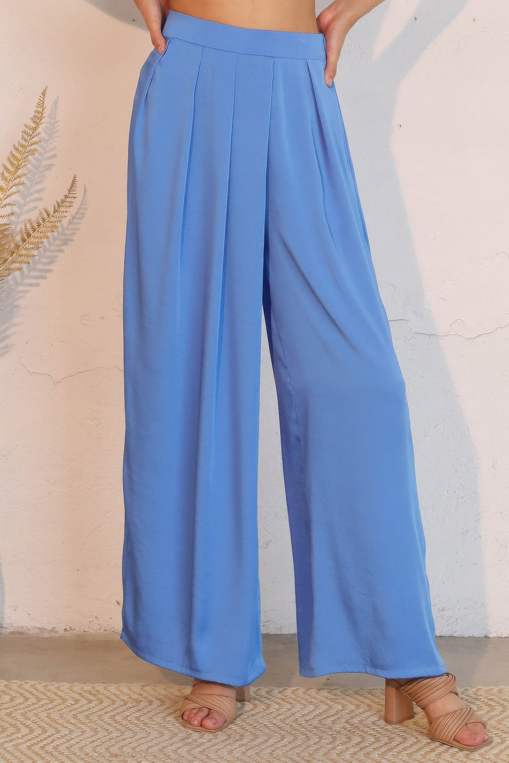 Washed Poly Silk Asymmetrical Pleated Pants