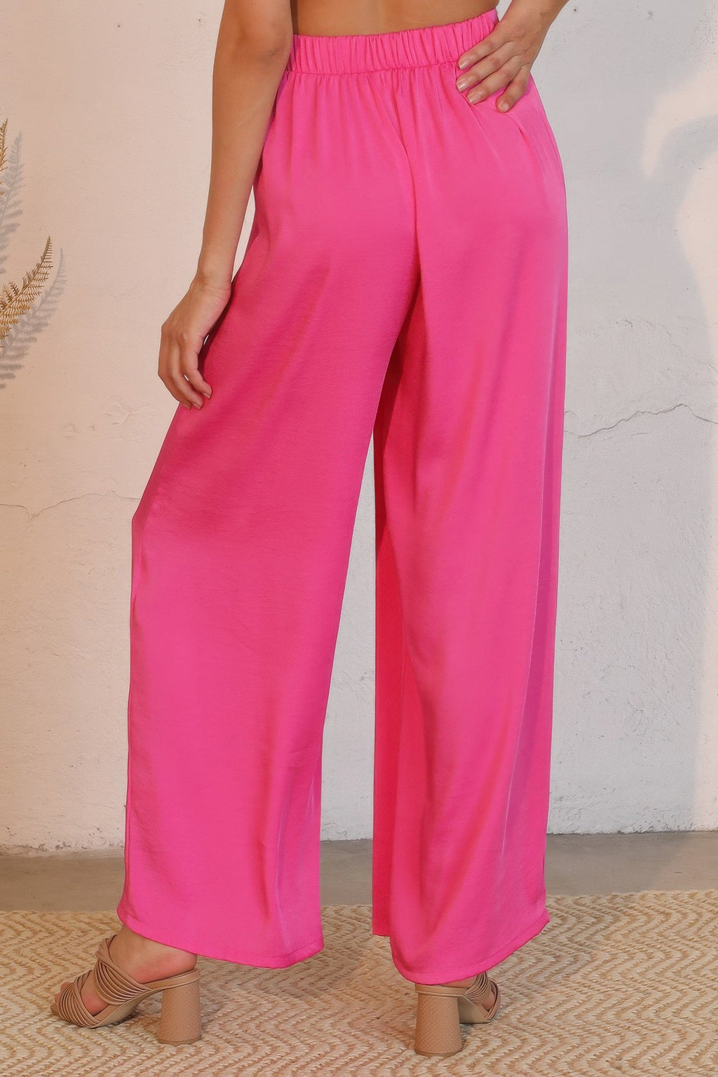 Washed Poly Silk Asymmetrical Pleated Pants