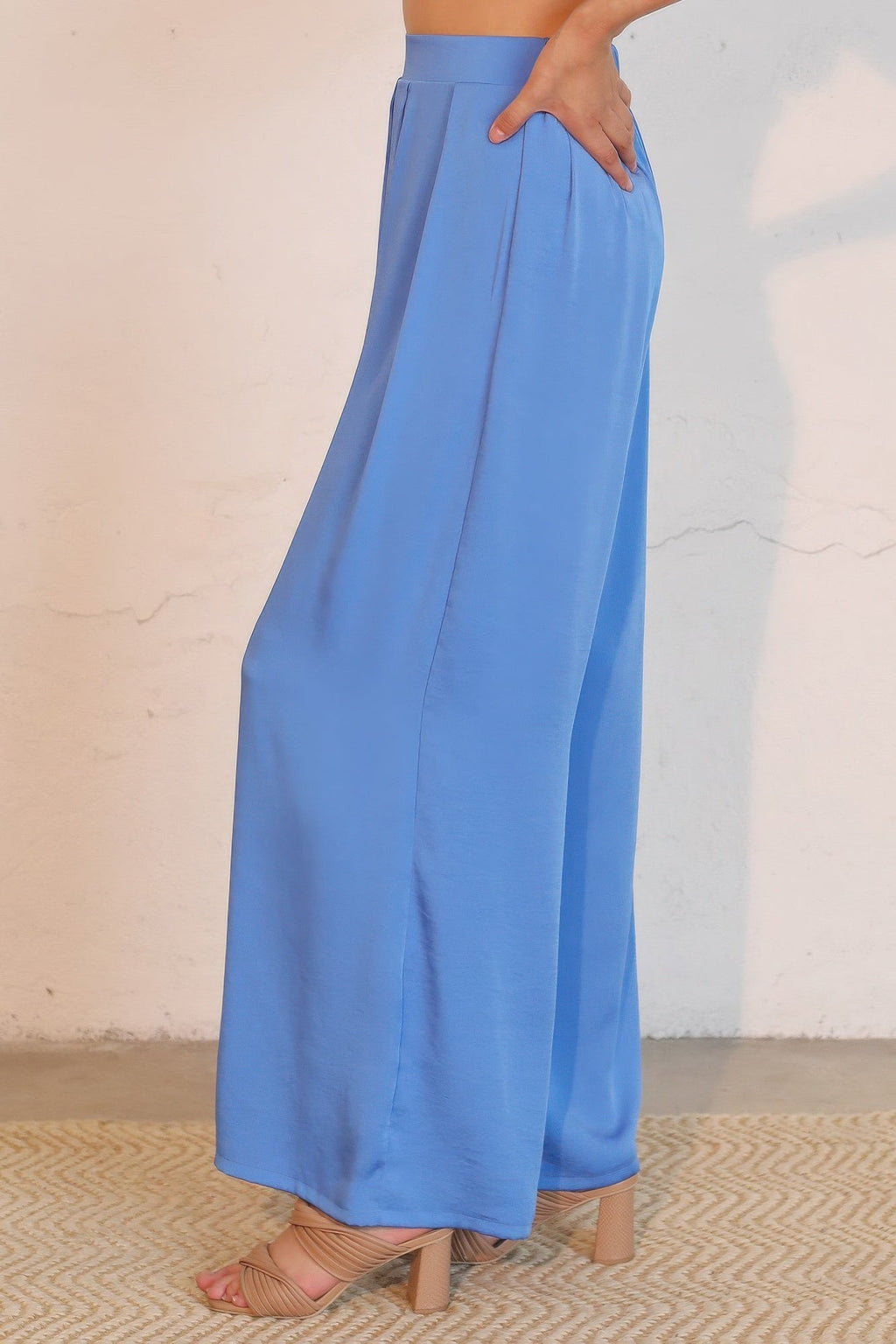 Washed Poly Silk Asymmetrical Pleated Pants