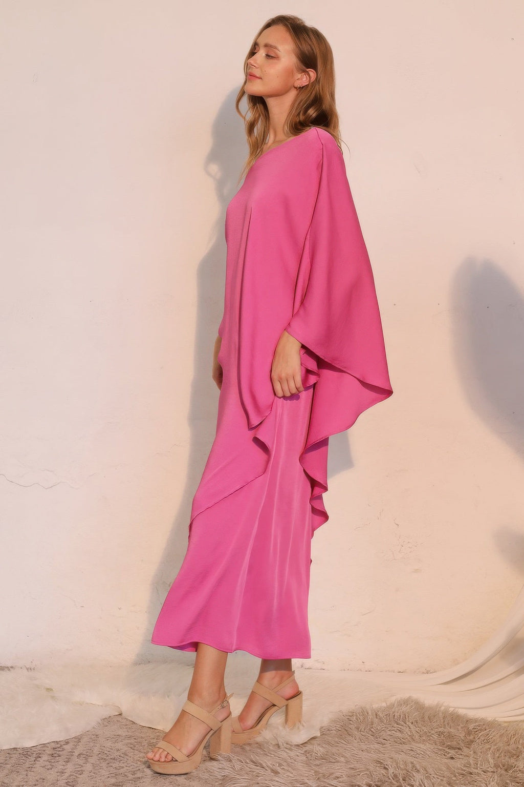 Washed Poly Silk Athena One Shoulder Maxi