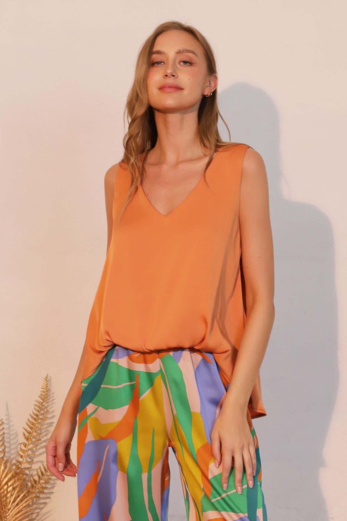 Washed Poly Silk Front Tucked Top